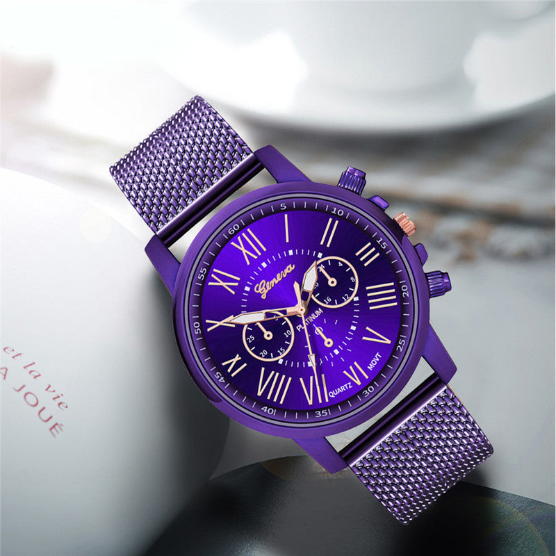 Roman Numeral Plastic Mesh Band Quartz Watch