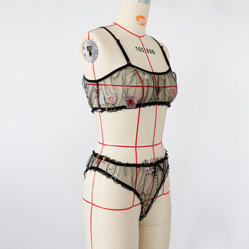 Sexy Embroidered See-Through Mesh Gauze No Steel Ring Bra Sexy Bra & Underwear