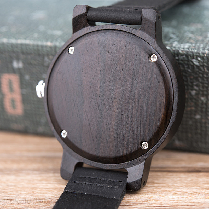 Elegant Solid Wood Watch With Shi Ying Movement - Minimalist Design with 12mm Thickness and 46mm Dial Diameter