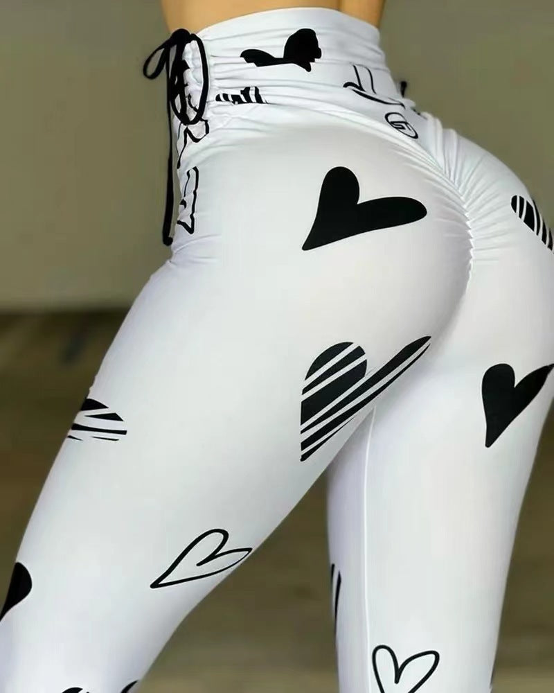 Women's Leggings Drawstring Heart Print Hip-hop Yoga Sports Fitness Leggings