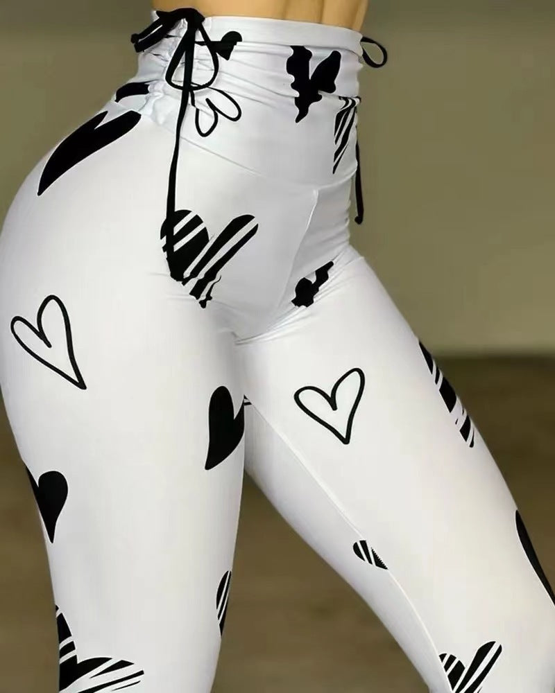 Women's Leggings Drawstring Heart Print Hip-hop Yoga Sports Fitness Leggings