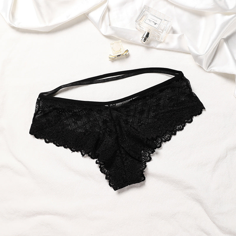 Back Lace Perspective Bra Set Black