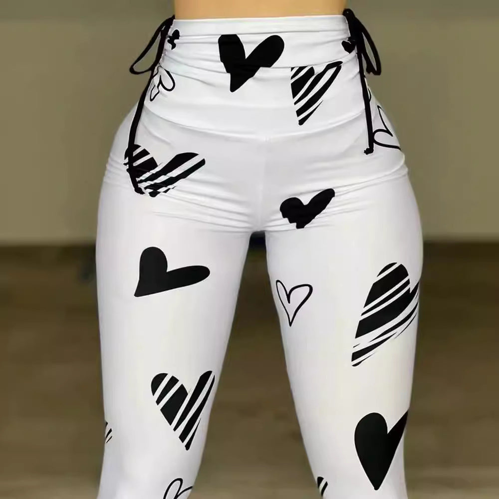 Women's Leggings Drawstring Heart Print Hip-hop Yoga Sports Fitness Leggings