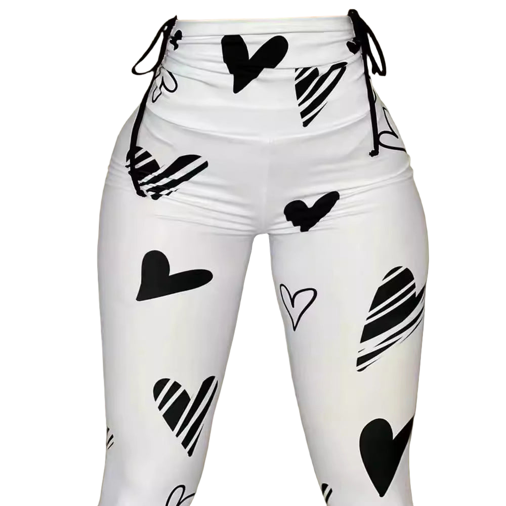 Women's Leggings Drawstring Heart Print Hip-hop Yoga Sports Fitness Leggings