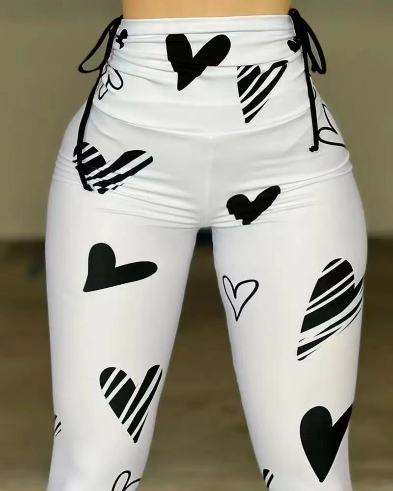 Women's Leggings Drawstring Heart Print Hip-hop Yoga Sports Fitness Leggings