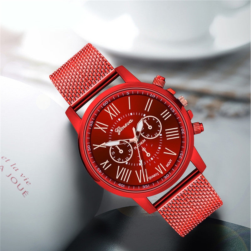 Roman Numeral Plastic Mesh Band Quartz Watch