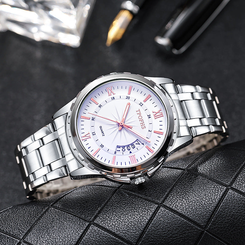 Men's Quartz Waterproof Anti-blue Light Steel Belt Calendar Watch