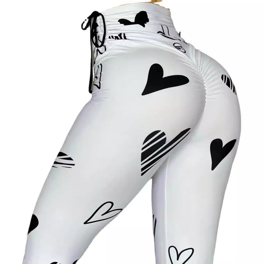 Women's Leggings Drawstring Heart Print Hip-hop Yoga Sports Fitness Leggings