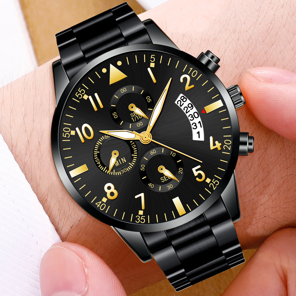 Men's Quartz Watches: Black, Gold, and Silver Options with Striking Needle Designs