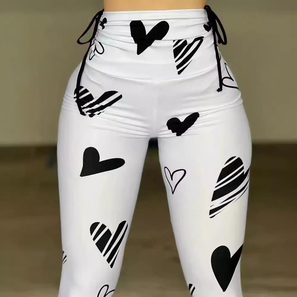 Women's Leggings Drawstring Heart Print Hip-hop Yoga Sports Fitness Leggings