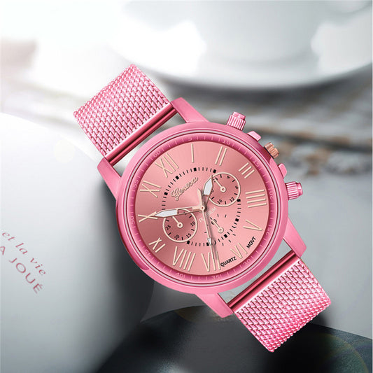 Roman Numeral Plastic Mesh Band Quartz Watch