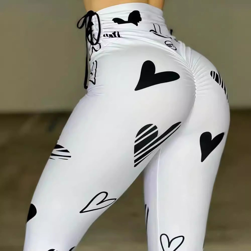 Women's Leggings Drawstring Heart Print Hip-hop Yoga Sports Fitness Leggings