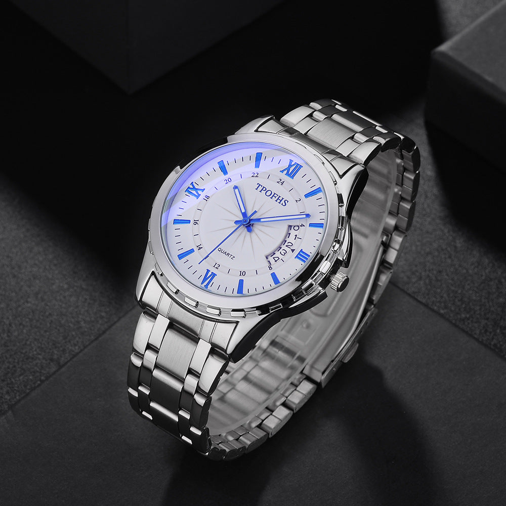 Men's Quartz Waterproof Anti-blue Light Steel Belt Calendar Watch