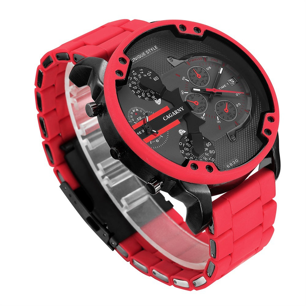 Men's Rubber Steel Band Sports Dual Movement Watch