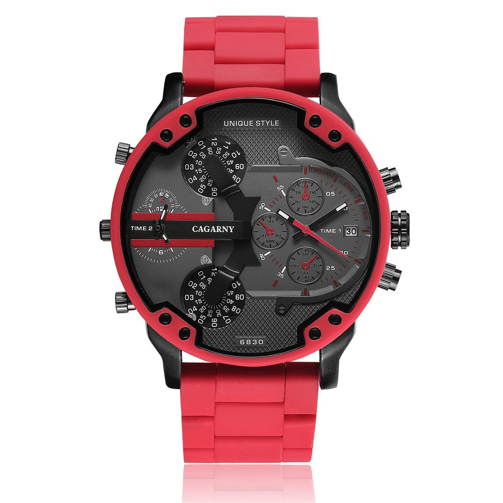 Men's Rubber Steel Band Sports Dual Movement Watch