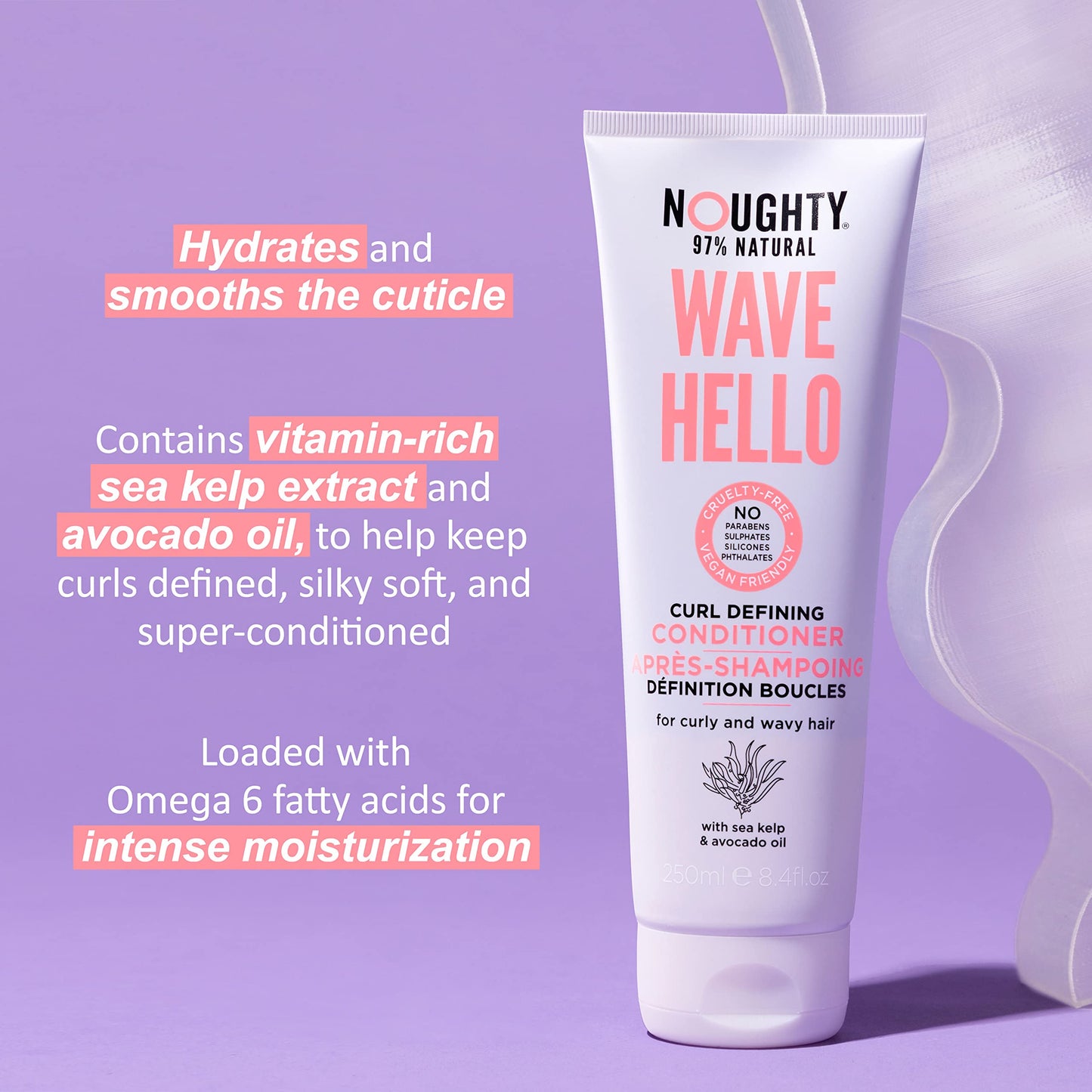 Noughty Wave Hello Curl Defining Conditioner, Vegan Haircare for Curly & Wavy Hair