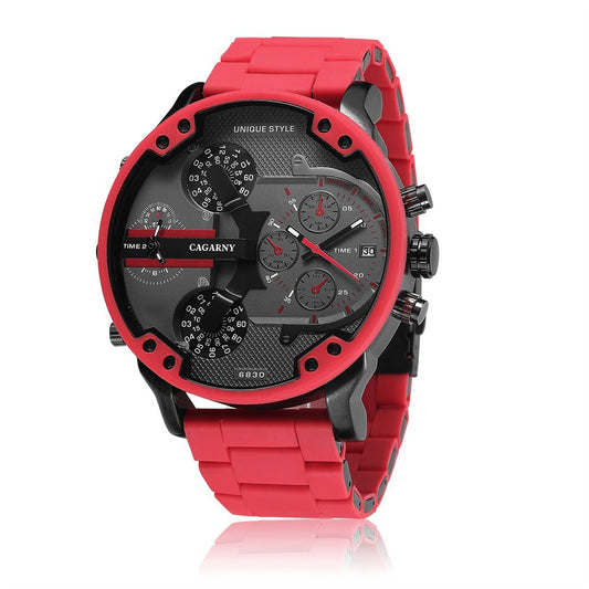 Men's Rubber Steel Band Sports Dual Movement Watch